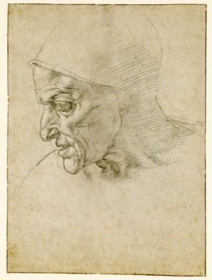左：ミケランジェロ・ブオナローティ《システィーナ礼拝堂天井画〈クマエの巫女〉のための頭部習作》