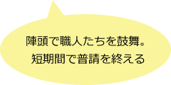 陣頭で職人たちを鼓舞。短期間で普請を終える