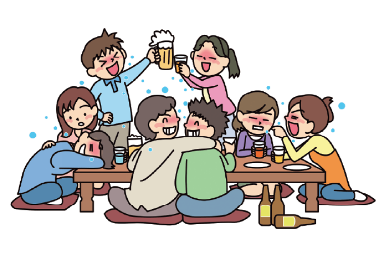 「大人数や長時間に及ぶ飲食」のイラスト