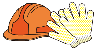 ヘルメット・防災頭巾・作業用綿手袋の画像