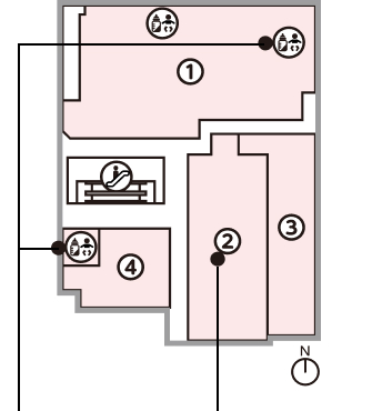 後述の1～4番の場所を示すフロアMAP
