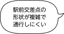 「駅前交差点の形状が複雑で通行しにくい」