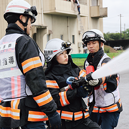 放水訓練をしている様子