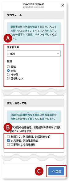 詳細情報の入力画面