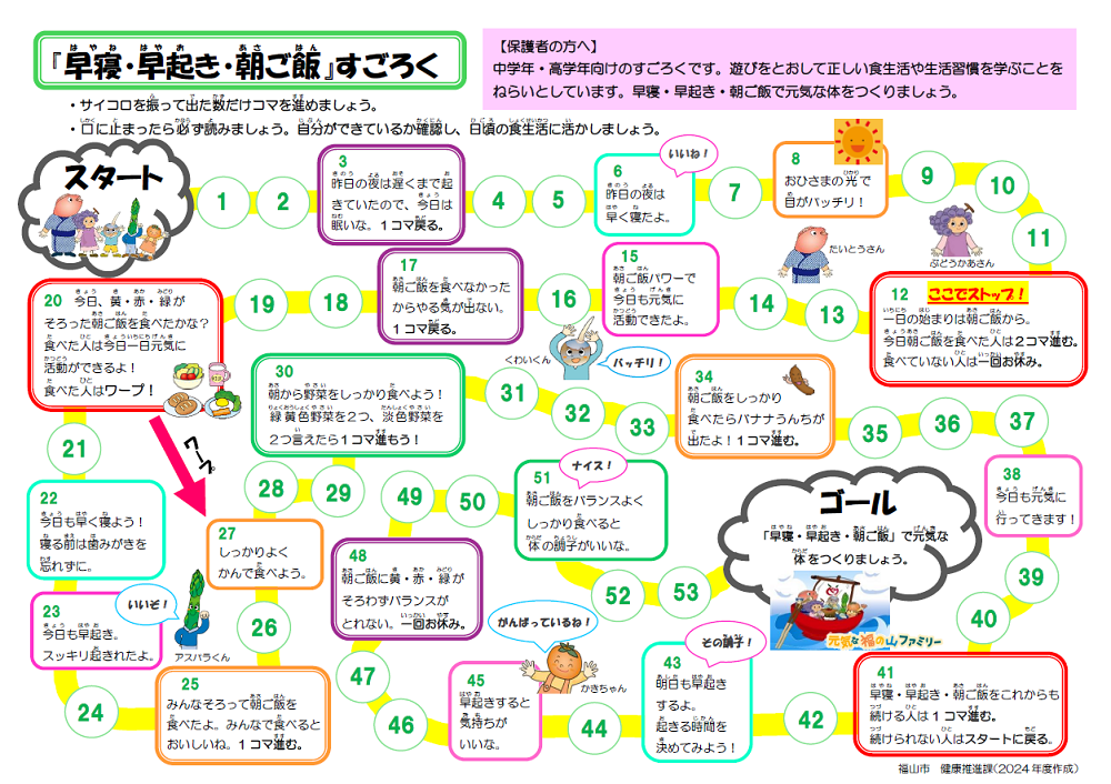 『早寝・早起き・朝ご飯』すごろく（中学年・高学年向け）