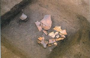 千田平ノ前古墳　盾形埴輪出土状況