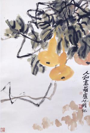 ​朱人和画、朱屺瞻賛 《胡廬図軸》
