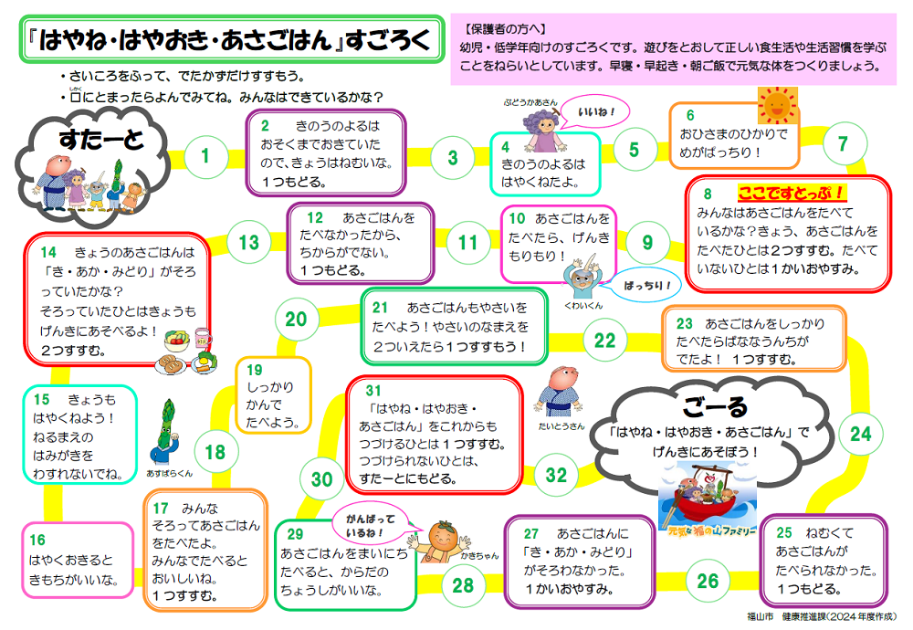 『早寝・早起き・朝ご飯』すごろく（幼児・低学年向け）