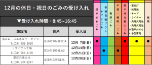 12月の休日・祝日のごみの受け入れ