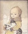 藤田嗣治《おやすみなさい、雪中の猫といっしょの少女》1952年 個人蔵