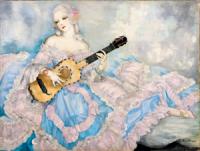 高野三三男《仮装した薩摩夫人像(ギターをかなでる婦人)》1928-29年