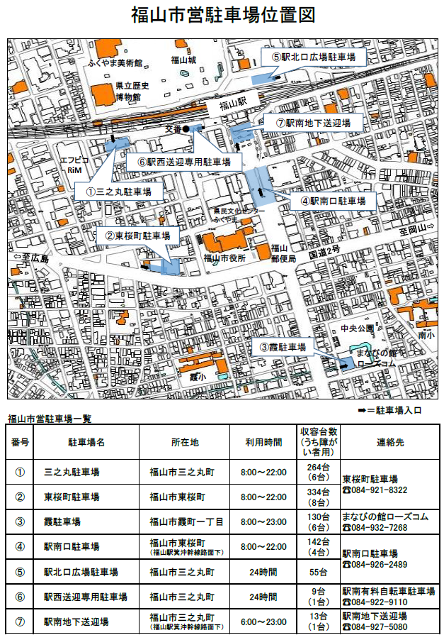 福山市営駐車場位置図