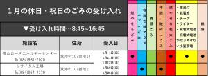 １月の休日・祝日のごみの受け入れ