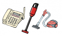 固定電話機、掃除機のイラスト