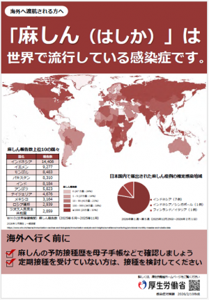 「麻しん（はしか）」は世界で流行している感染症です。（厚生労働省）
