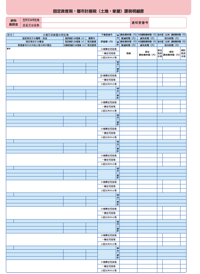 固定資産税・都市計画税 課税明細書