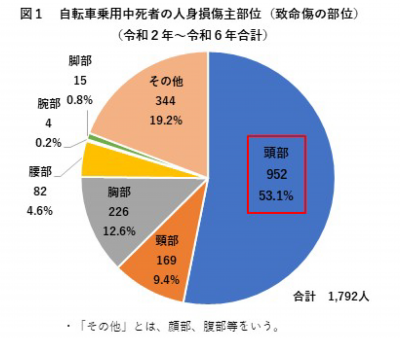 自転車乗用中死者の人身損傷主部位