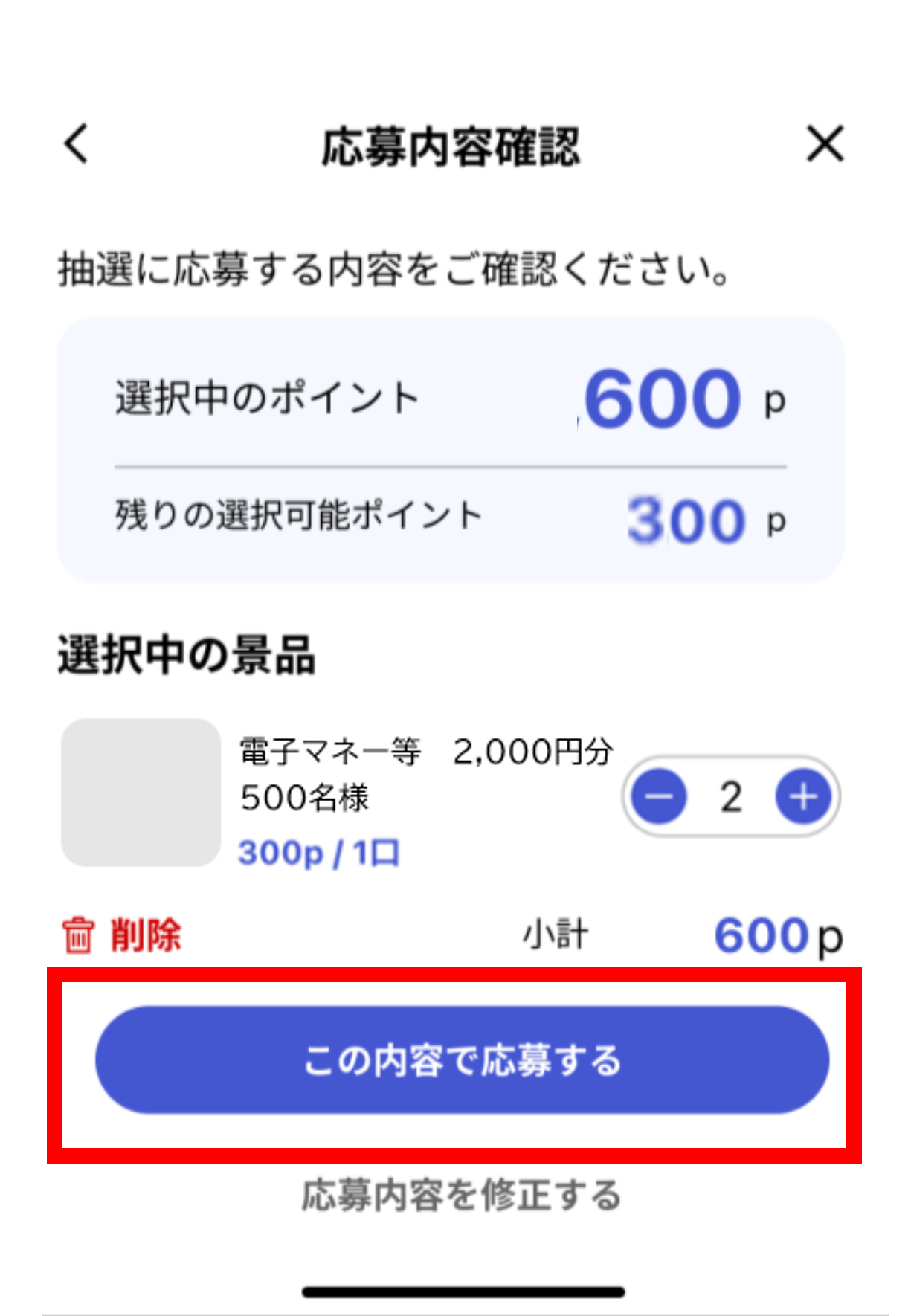 この内容で応募する