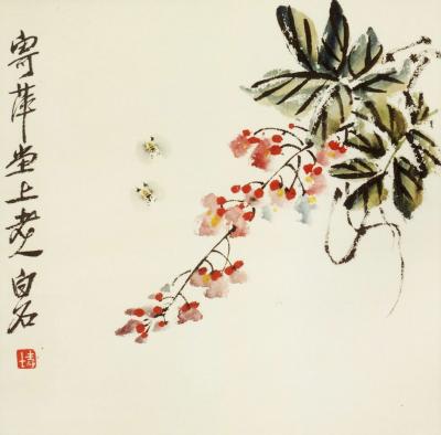 斉白石の作品《藤花蜂図軸》