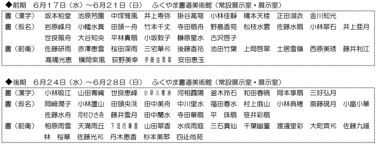表1 書/招待作家の作品展示予定(ふくやま書道美術館)