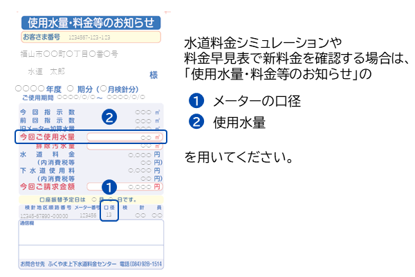 お知らせ票から　口径　使用料　確認方法