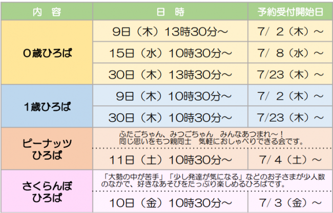 あそびのひろば予定