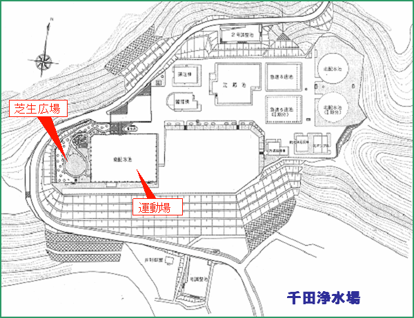 千田浄水場運動公園の位置図