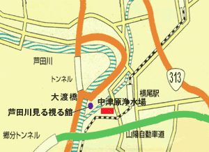 中津原浄水場までの地図
