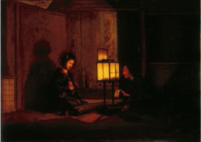 日高文子《燈下婦人図》1881（明治14）年　個人蔵