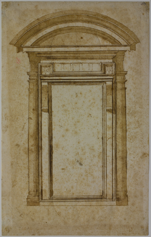 ⑫左：ミケランジェロ・ブオナローティ《ラウレンツィアーナ図書館、閲覧室から玄関室への扉口案》
