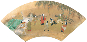 《遊楽図扇面》(江戸時代前期)