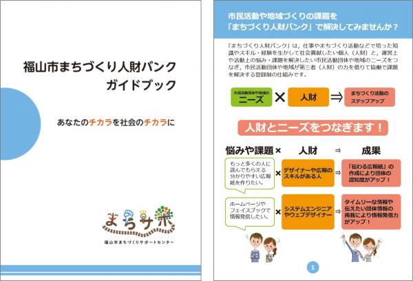 福山市まちづくり人財バンクガイドブックの表紙と1ページのイメージ図