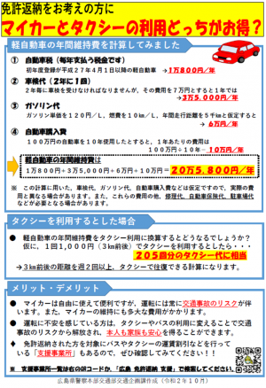 マイカーとタクシーの利用どっちがお得？