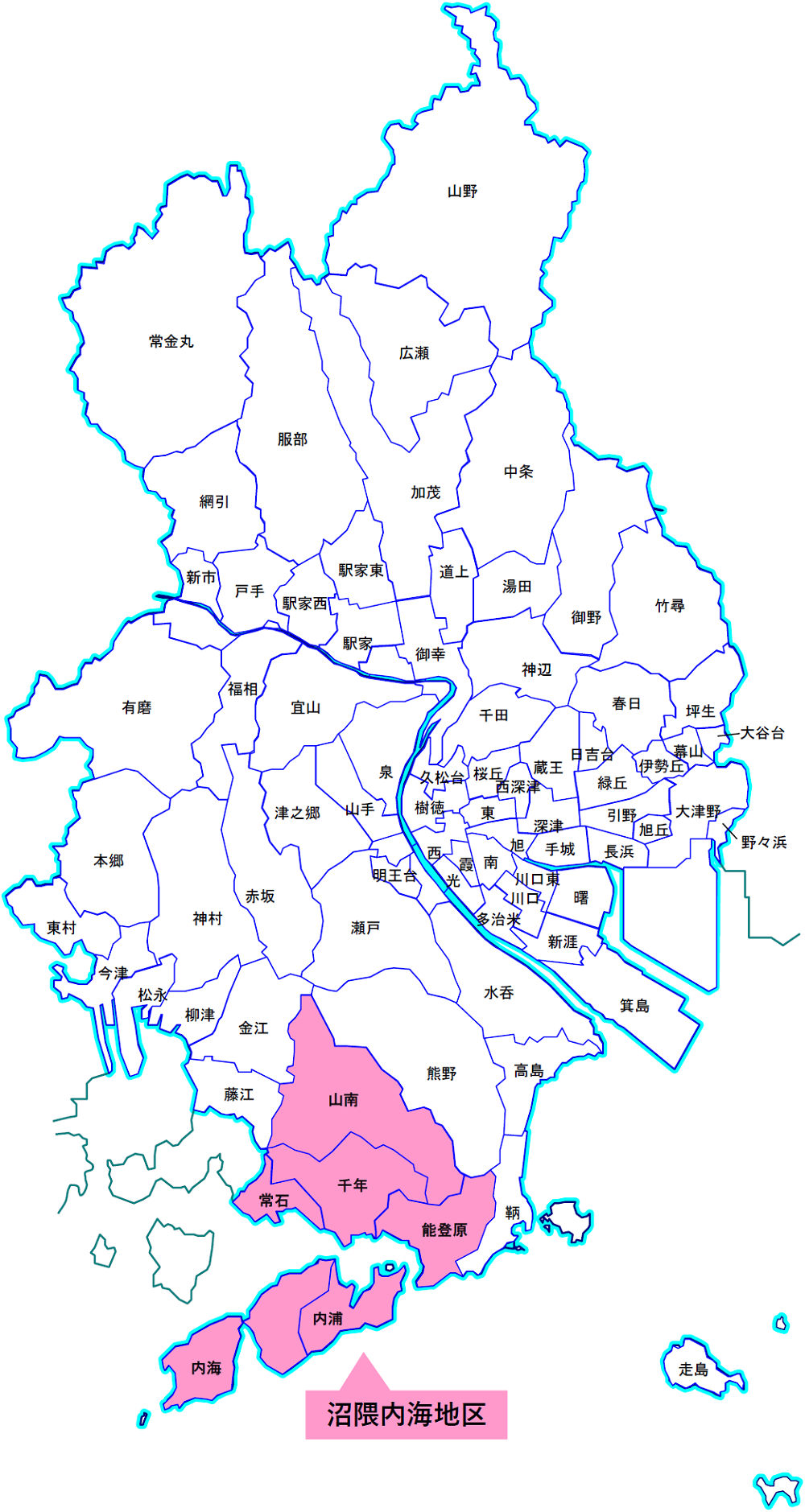 沼隈内海地区「内海，内浦，能登原，千年，山南，常石」