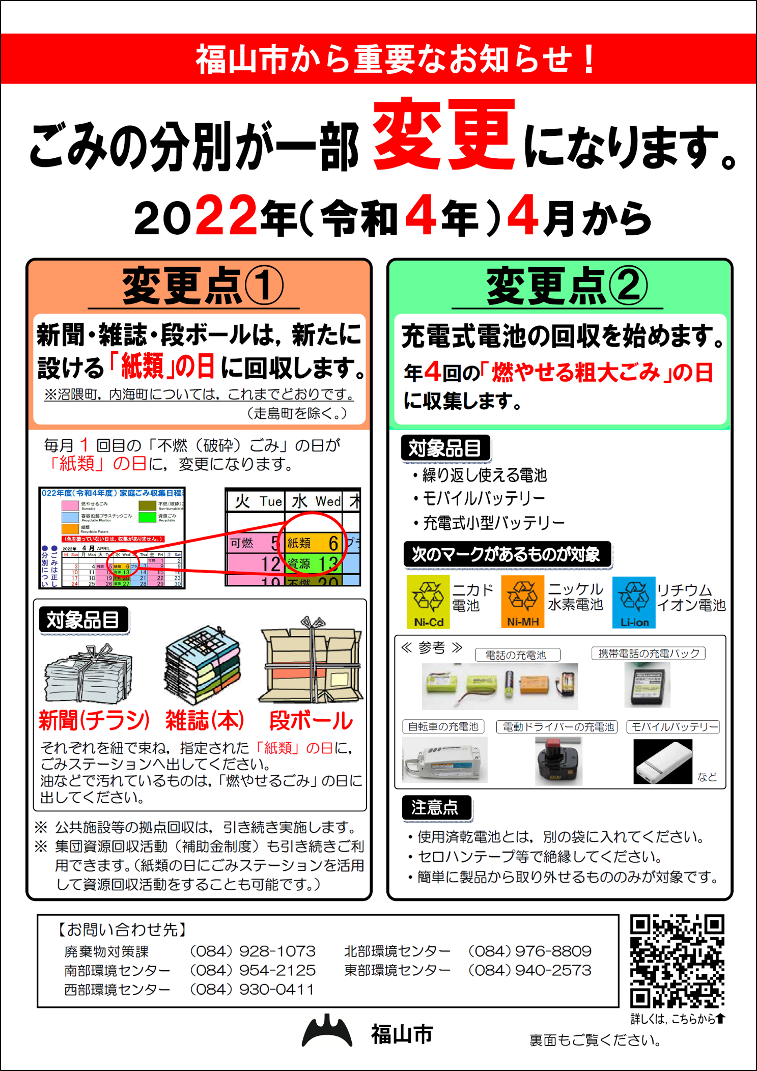 ごみ分別一部変更のお知らせチラシ　表面