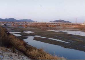 水量の減少した芦田川
