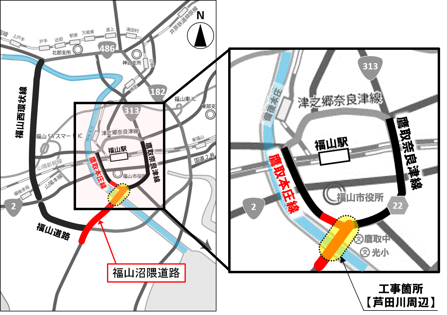 福山沼隈道路の位置図
