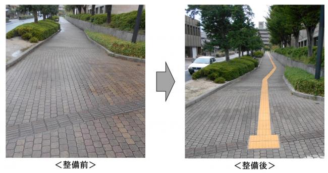 歩道へ視覚障がい者誘導用シートを設置した写真です。