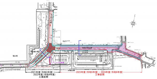 電線類地中化および道路改良を行う予定の西町若松線の平面図です。