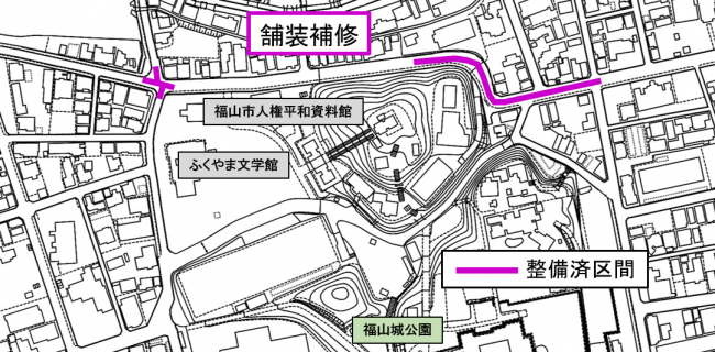 山手東手城幹線の道路整備内容を示した位置図です。