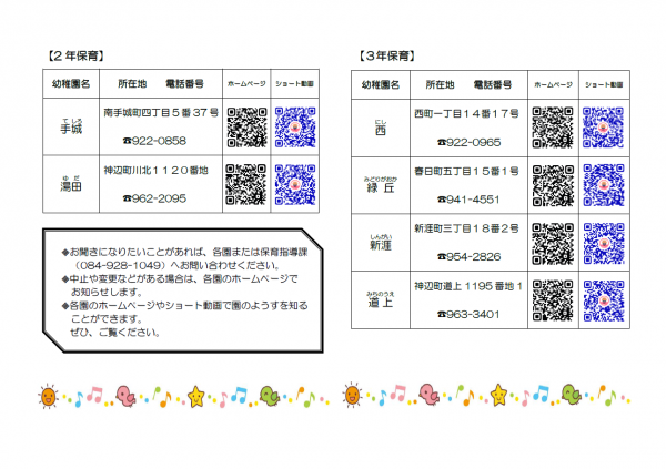 子育てカレンダー裏面