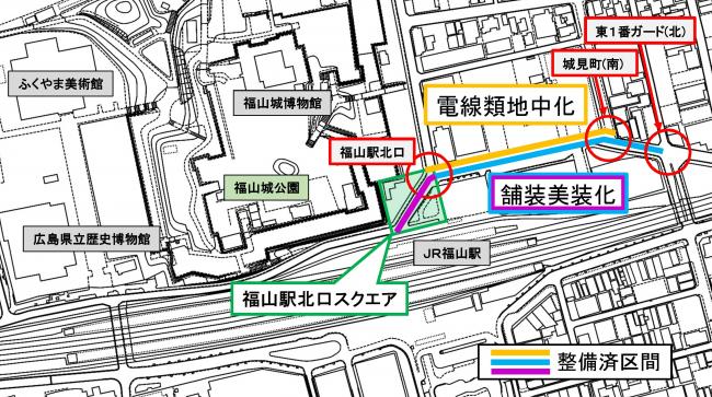 西町若松線の道路整備内容を示した位置図です。